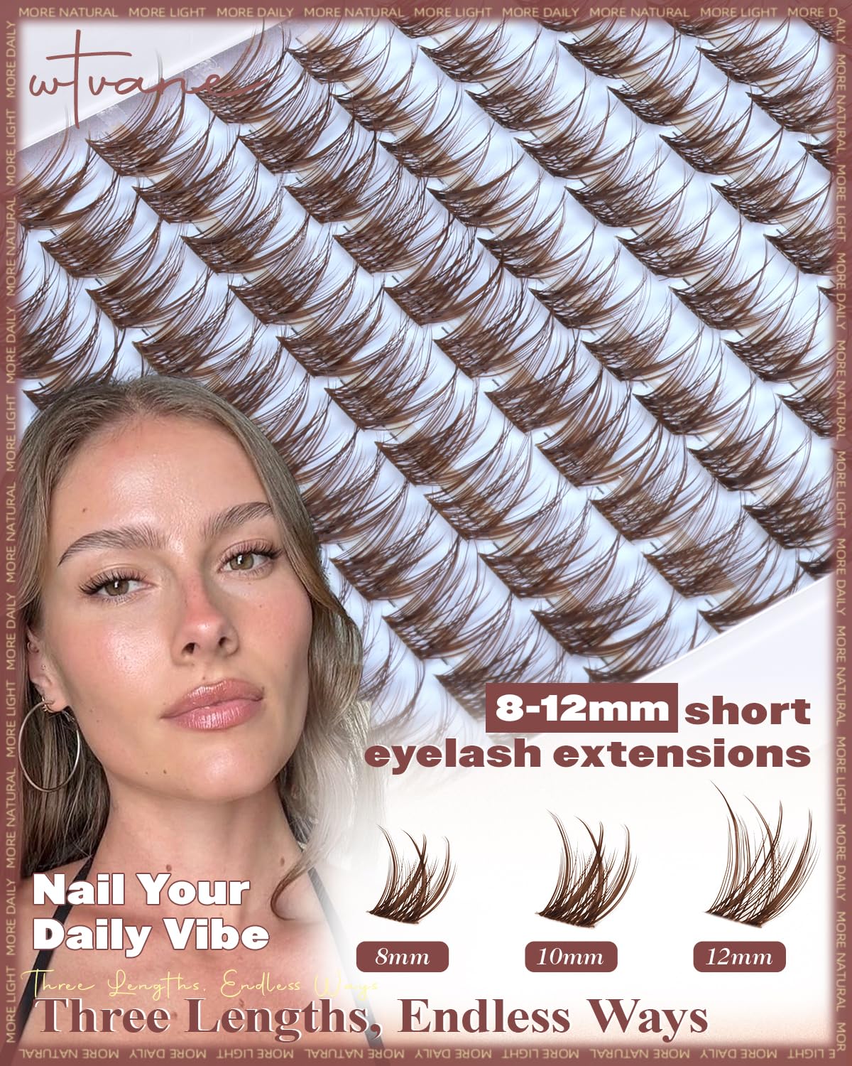 wtvane lashes applied on eye demonstrating natural brown finish and subtle lift