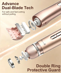 Wudmew dual-head close-up of stainless-steel blades for gentle trimming