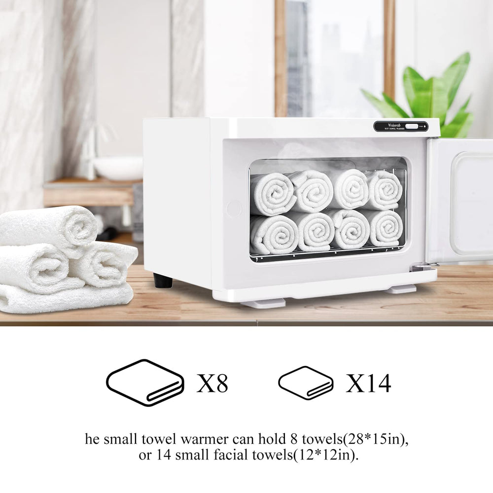 Wuissvnb next to stacked towels showing 8L capacity and countertop-friendly size