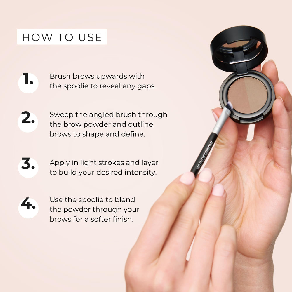 WUNDERBROW compact held in hand to show travel-size convenience benefit