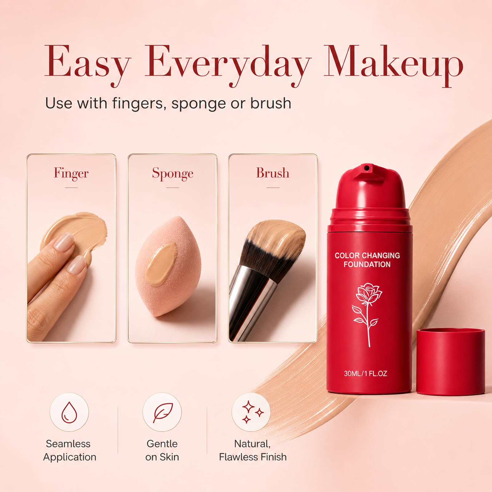 WuWoGil model wearing foundation for natural finish and hydrated look benefit