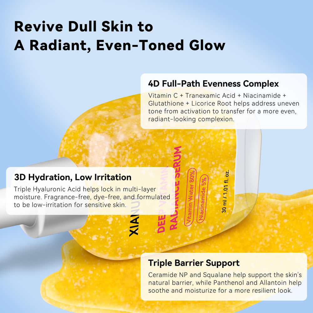 XIANUI label close-up showing key actives, clarifies ingredients and safety benefit