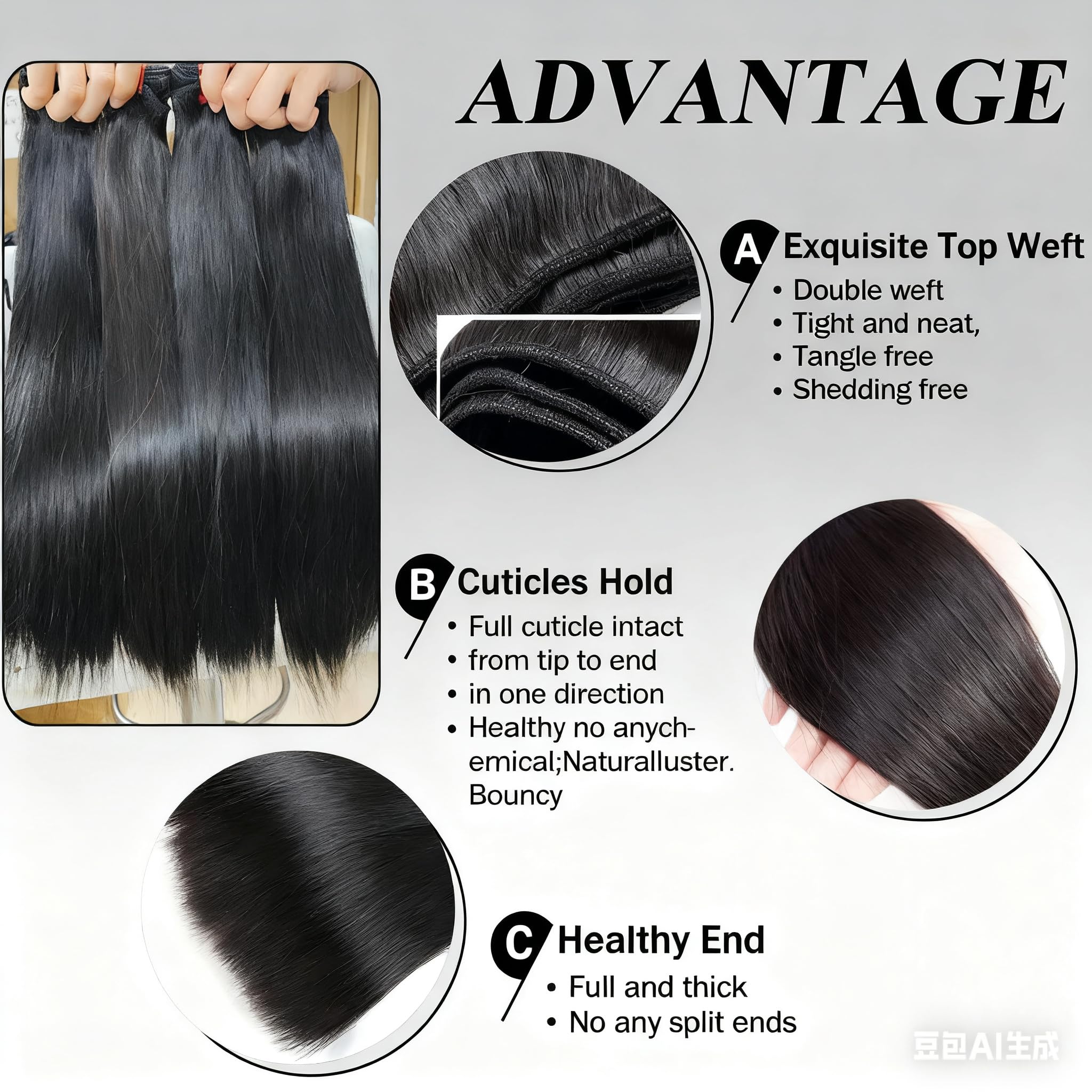 XIANYUN close-up of hair texture highlighting silkiness and natural luster for blending