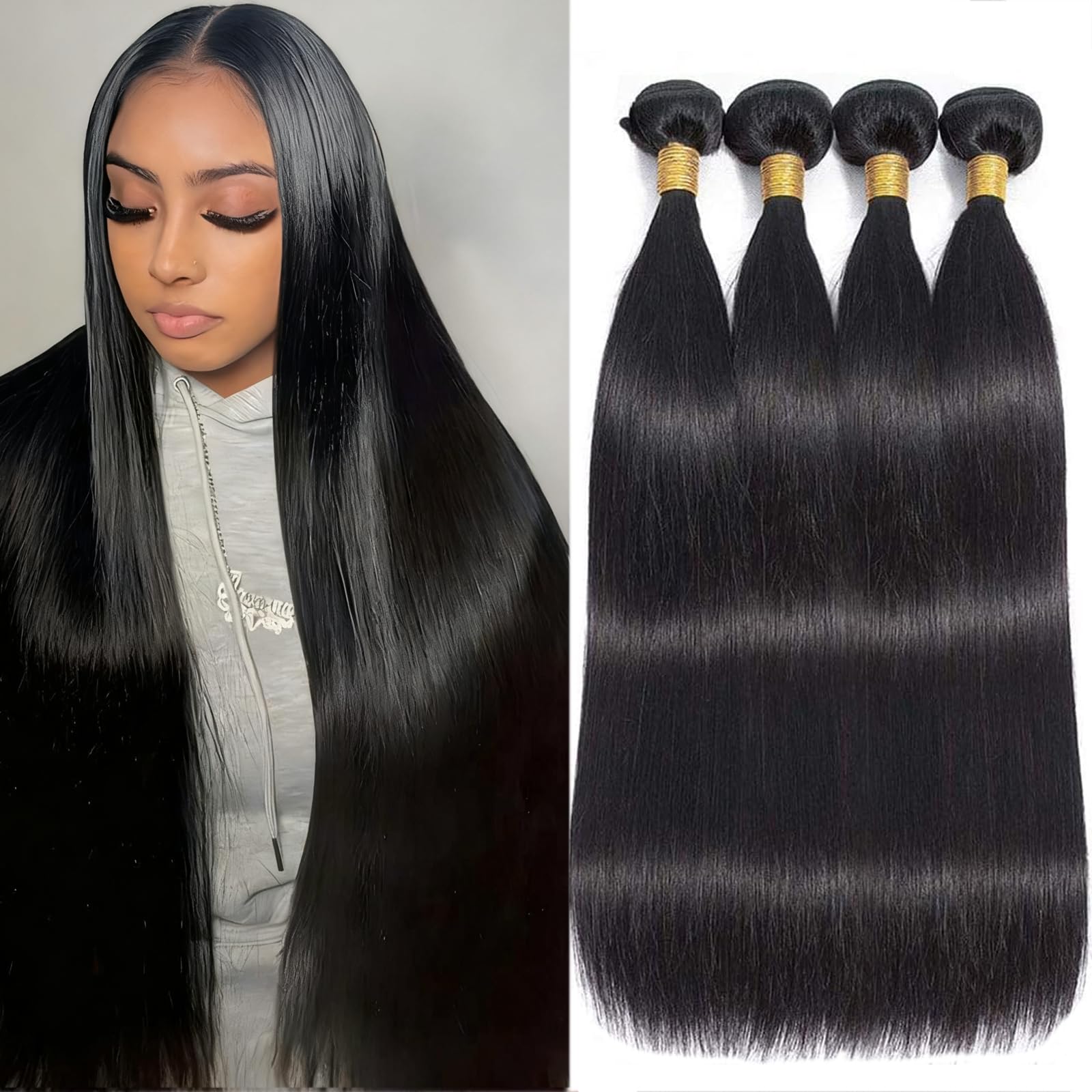 XIANYUN front view of straight human hair bundles showing neat packaging and benefit of ready-to-use