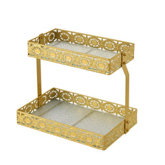 xiaojuande front view of gold two-layer tray showcasing neat skincare display