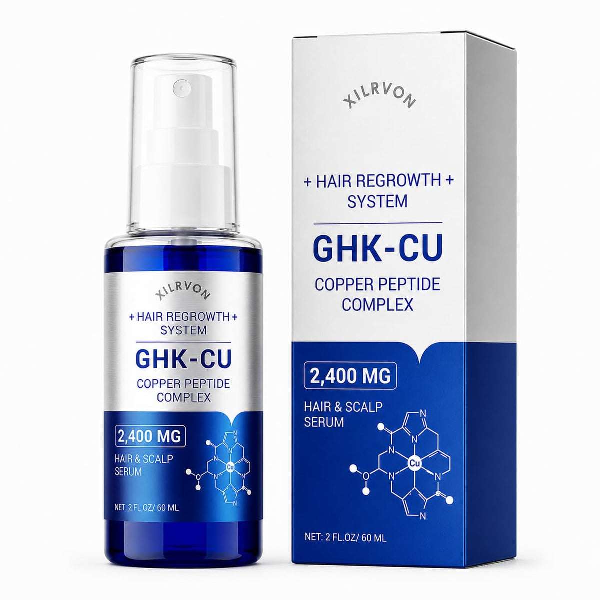 XILRVON front bottle showing copper peptides and clean formula benefits