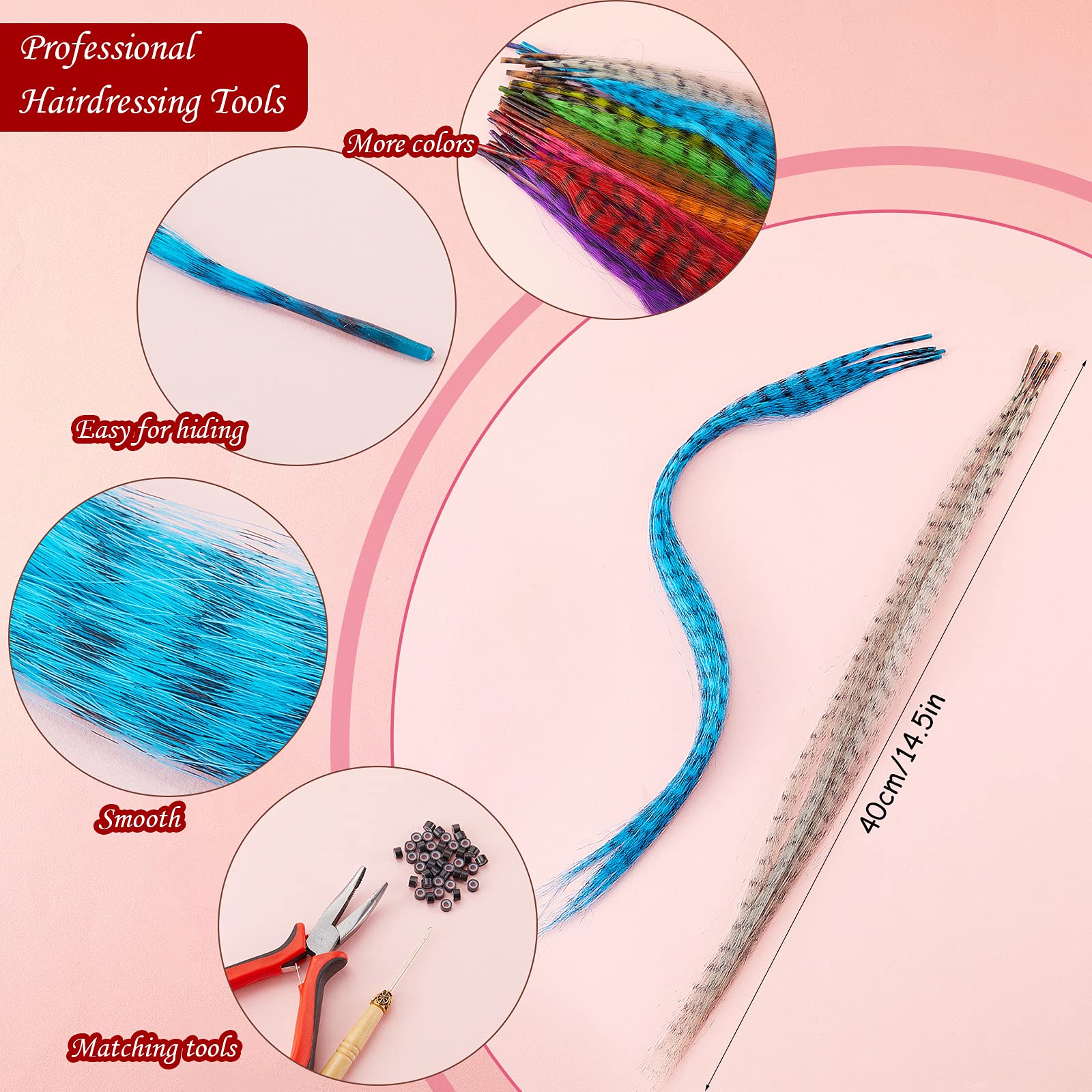 Xinnun feather color array displaying 13 vibrant shades for bold hair accents