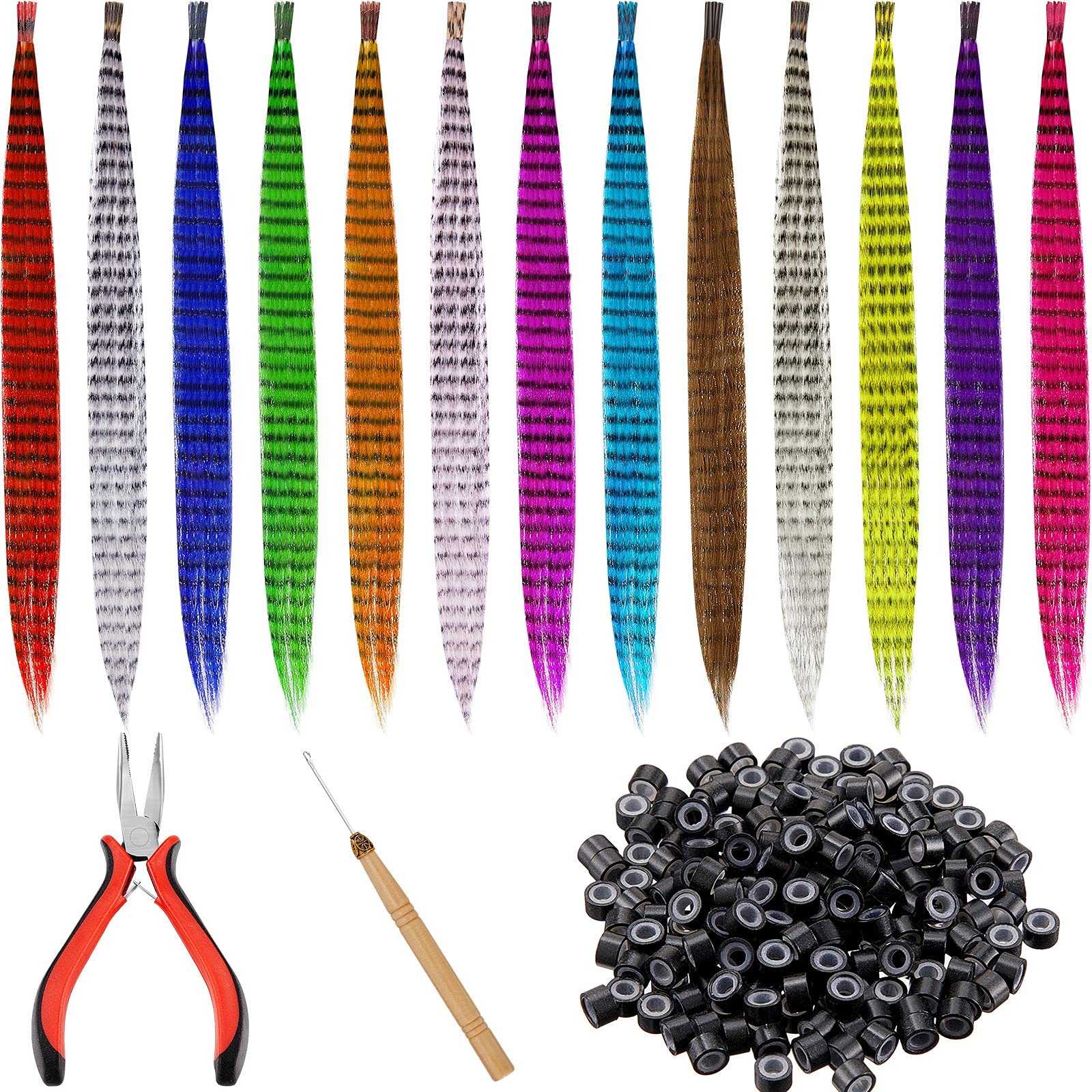 Xinnun front packaging showing full kit and colorful feather pieces for quick styling