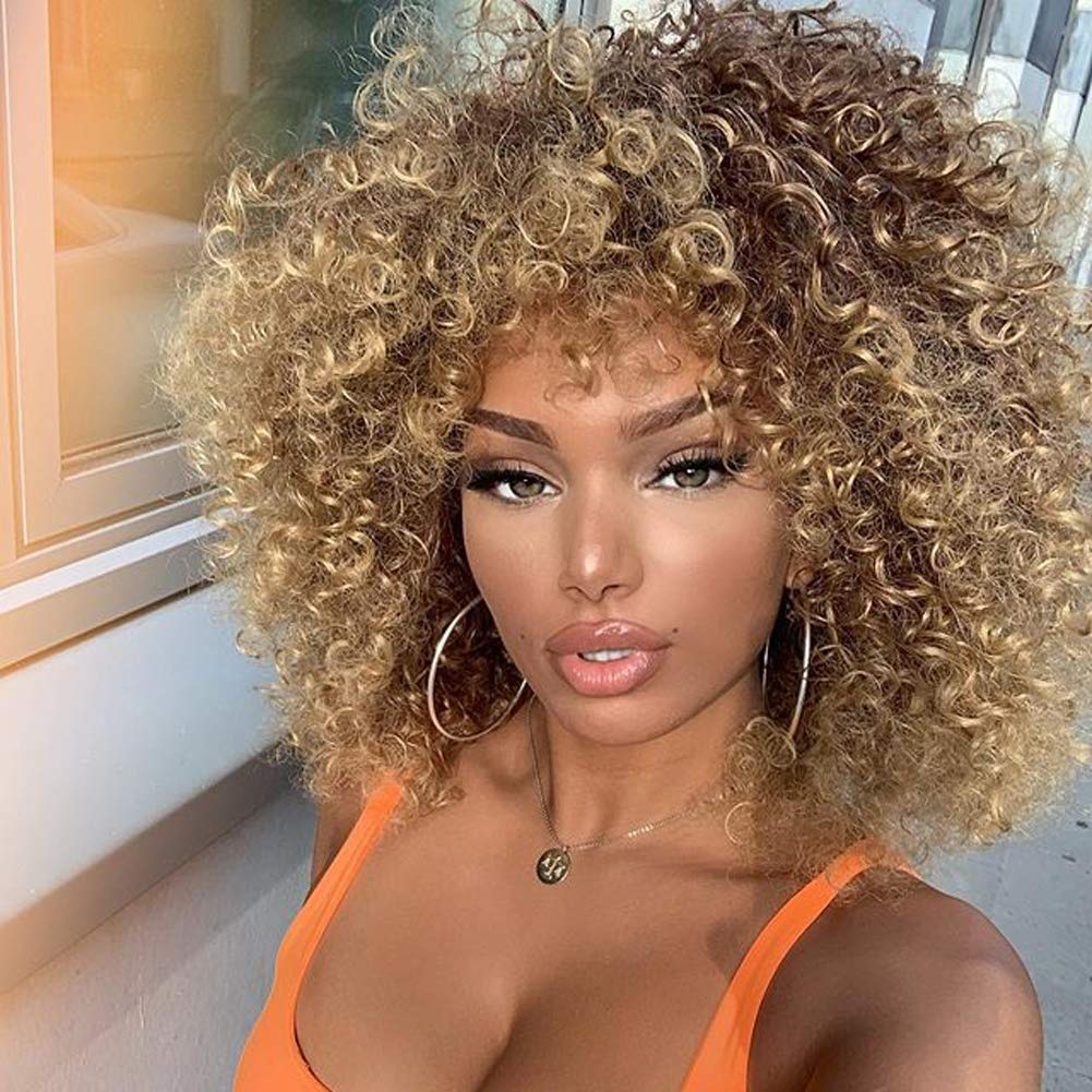 Xinran front view blonde afro wig showing bold volume and instant style