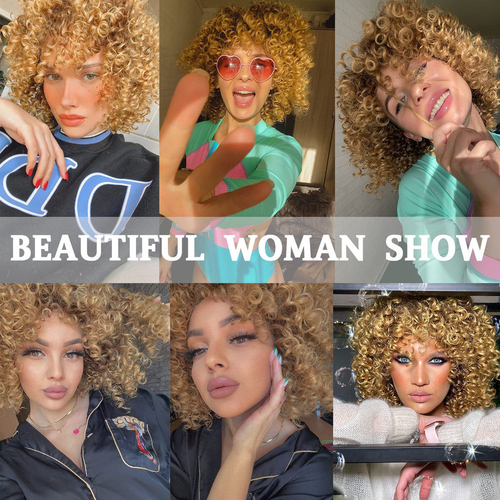 Xinran unboxed wig being fluffed to restore full curly volume