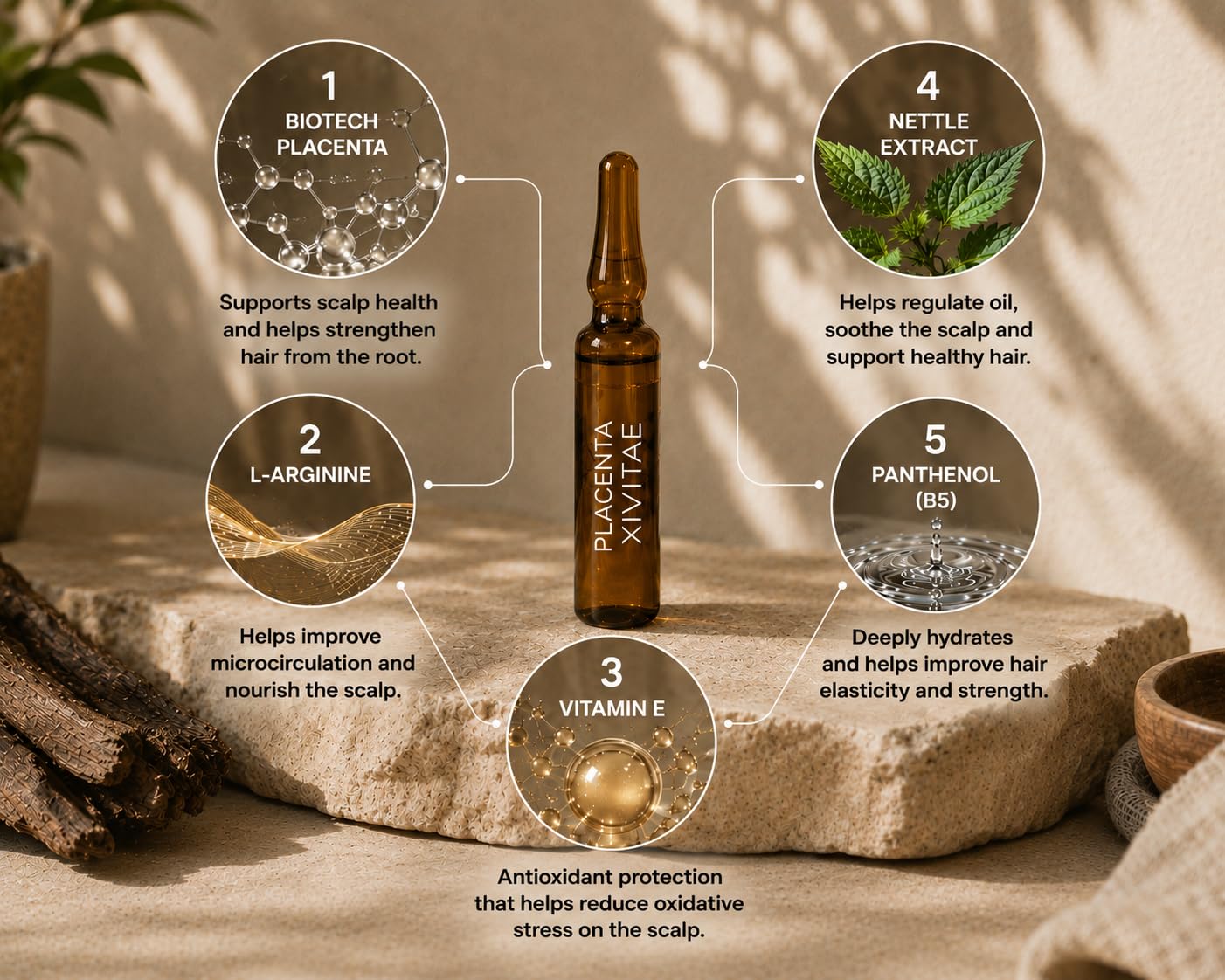 XIVITAE botanical ingredients display, natural actives clarity benefit