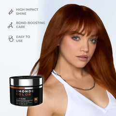 XMONDO before and after hair comparison revealing enhanced copper vibrancy