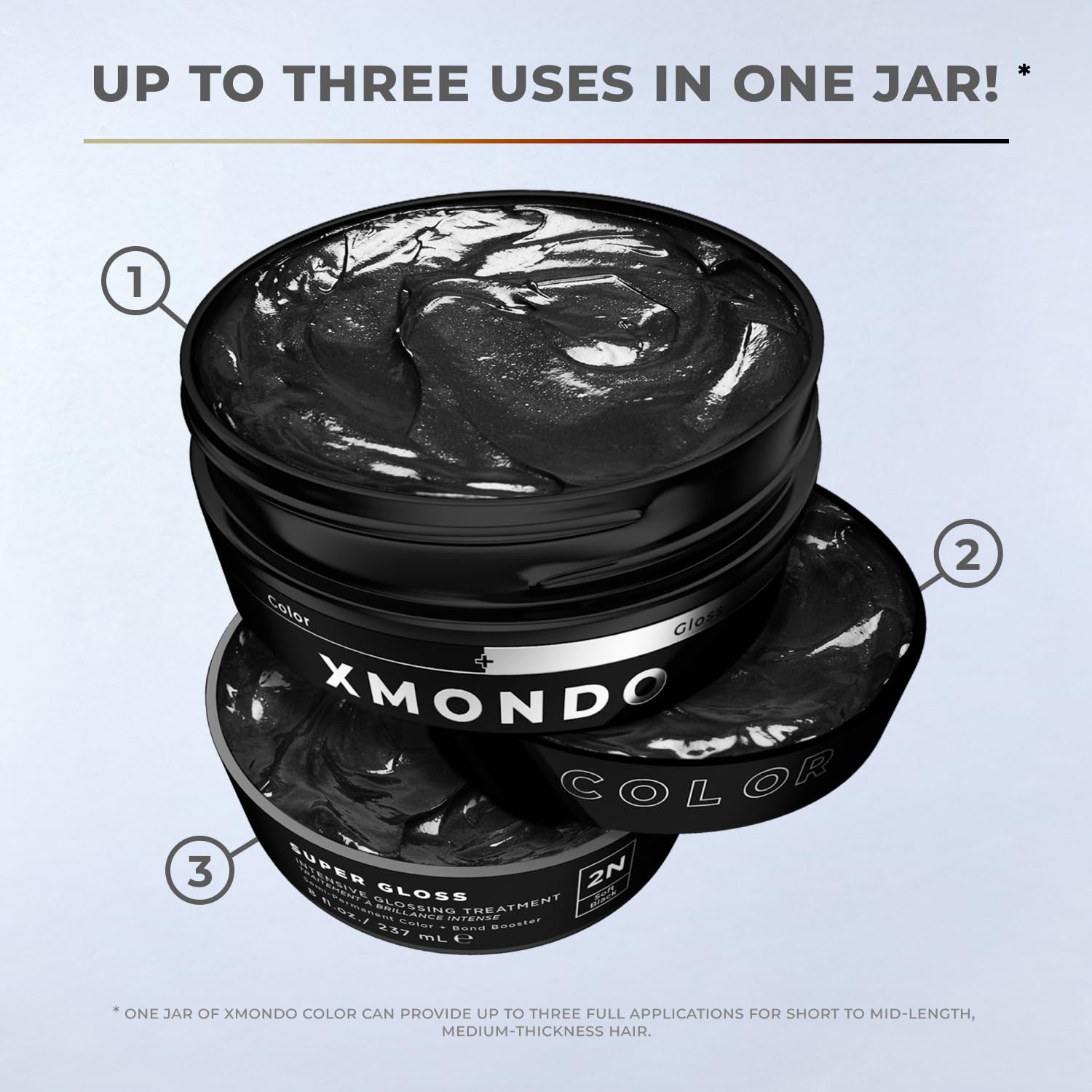 XMONDO on bathroom shelf staged with towel indicating at-home gloss treatment