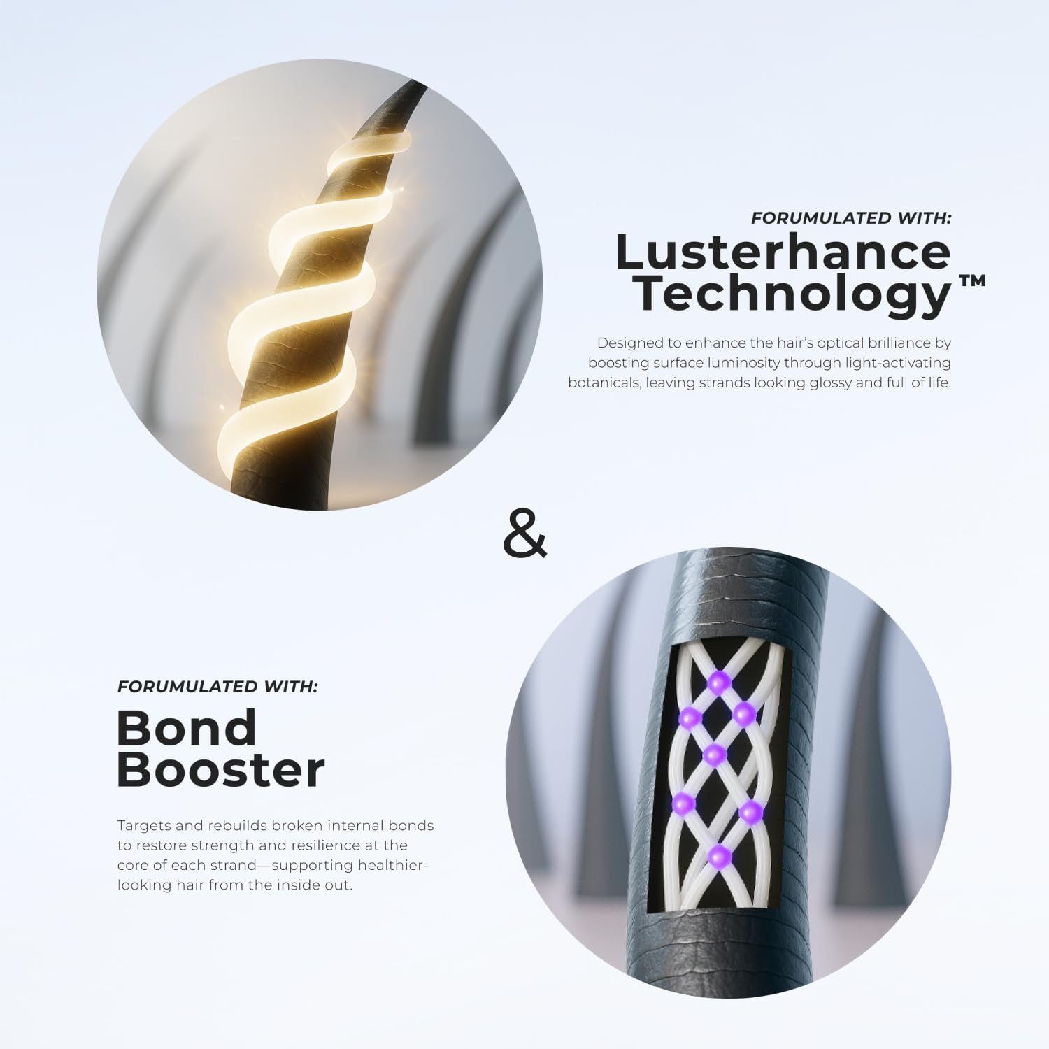 XMONDO close-up of glossy hair reflecting light and improved smoothness