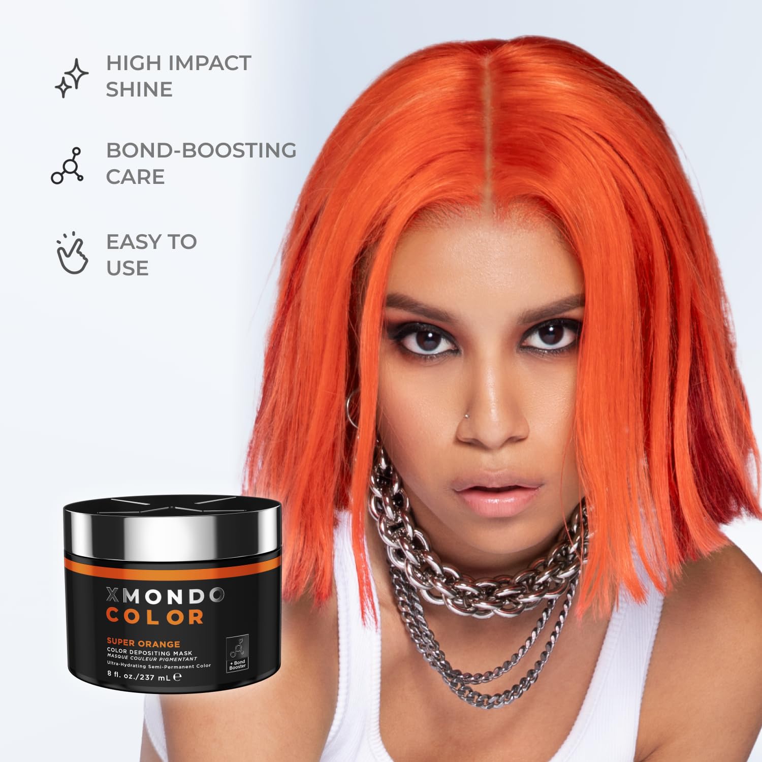 XMONDO Super Orange applied on blonde model revealing vibrant, true-to-tone orange