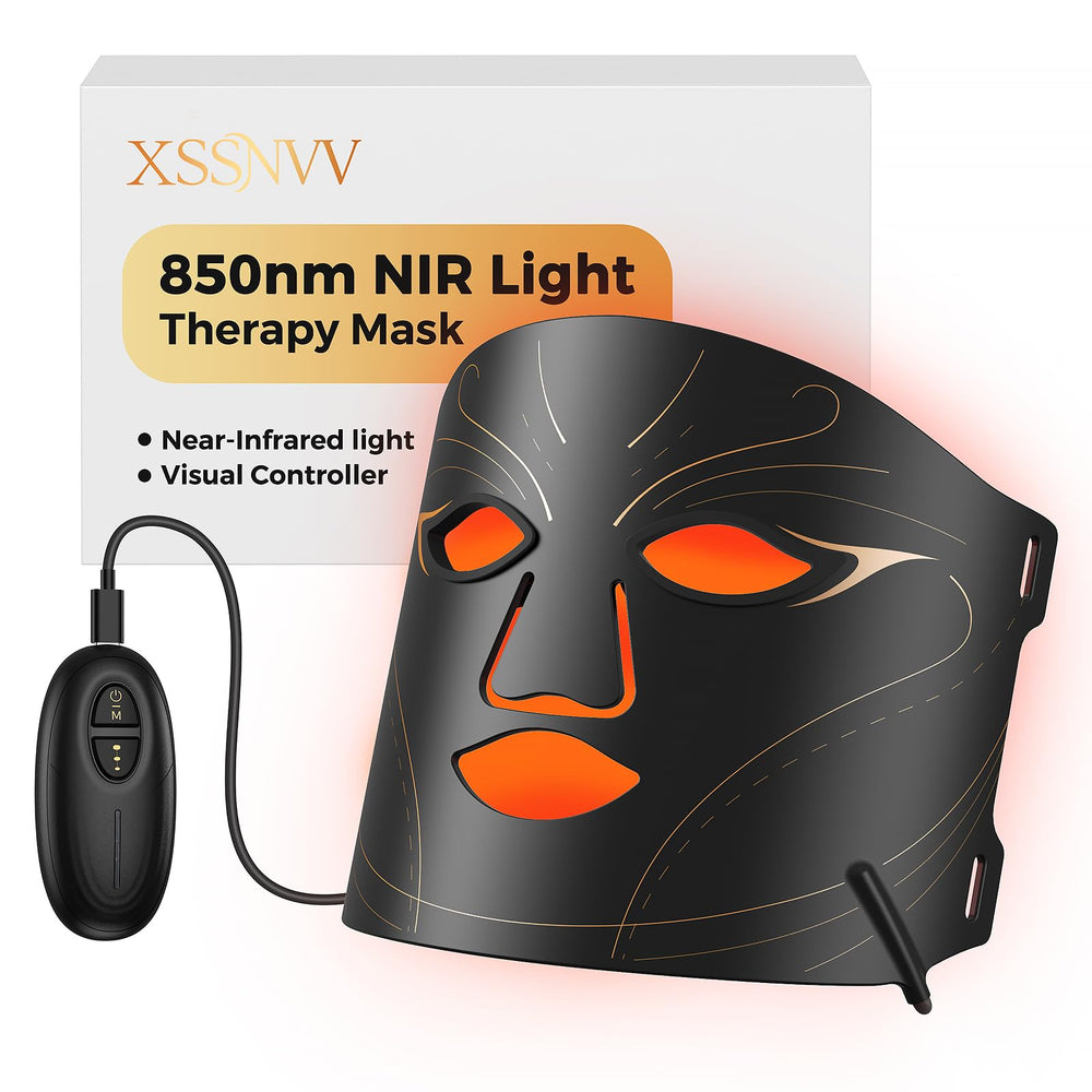 XSSNVV mask front view showing full-face coverage and even light distribution