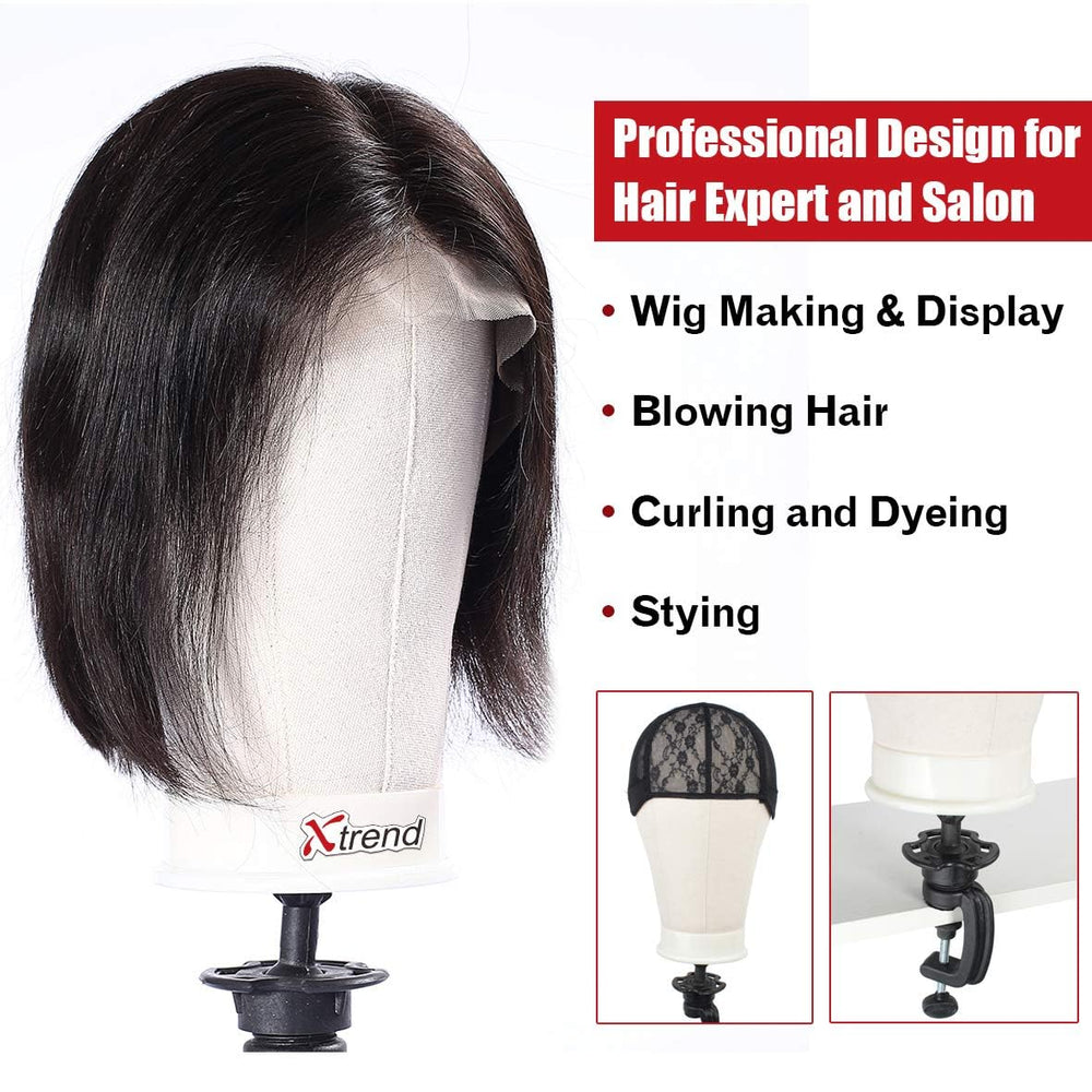 XTREND mannequin wearing wig on stand for styling and display benefit
