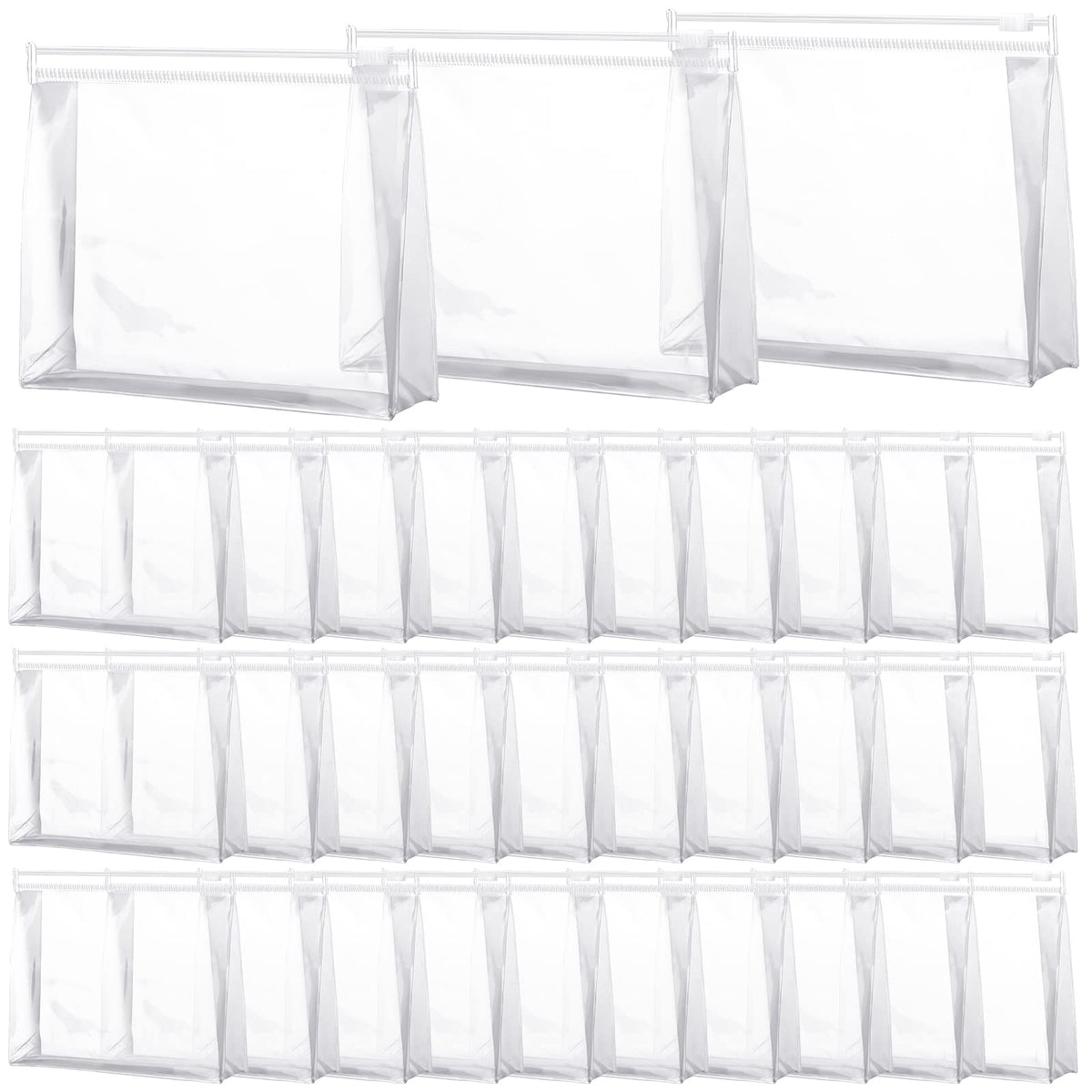 Xuniea front view of clear pouch pack showing neat bulk supply and organization