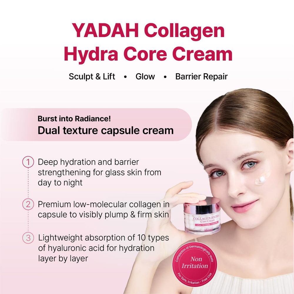 YADAH collagen capsule texture close-up showing capsules that deliver concentrated hydration