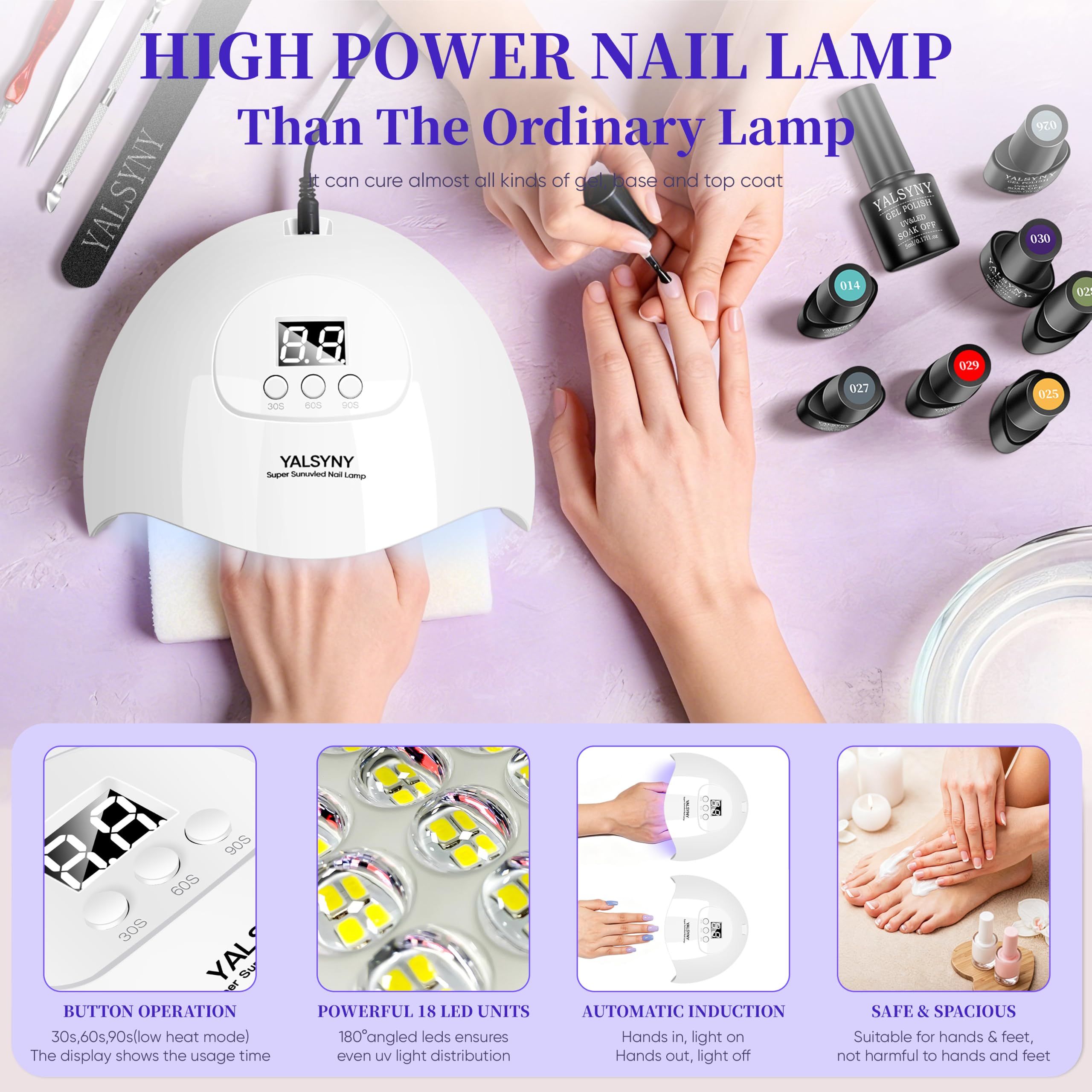 YALSYNY LED lamp curing gel polish demonstrating quick results