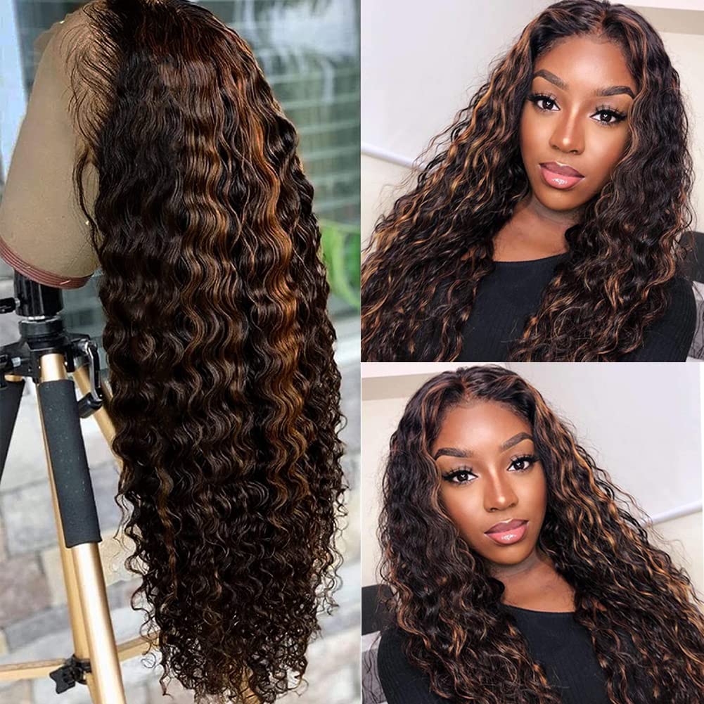 yamduly front view of 24-inch ombré deep wave wig showing full volume benefit