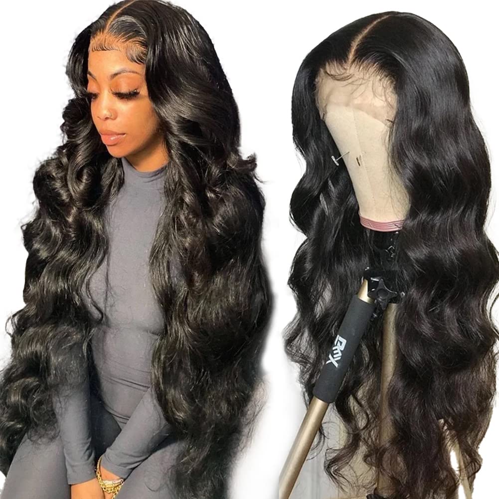 Yamikk front view of 28-inch body wave wig showing natural hairline and volume