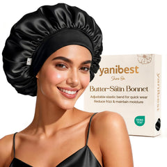 YANIBEST bonnet front view showing smooth satin and secure fit benefit