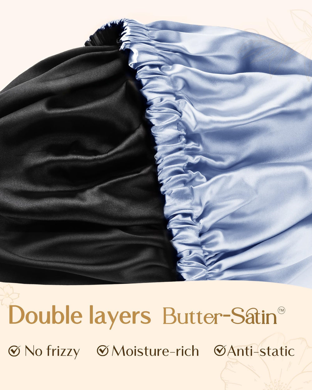 YANIBEST bonnet satin texture close-up showing silky fabric that reduces friction benefit