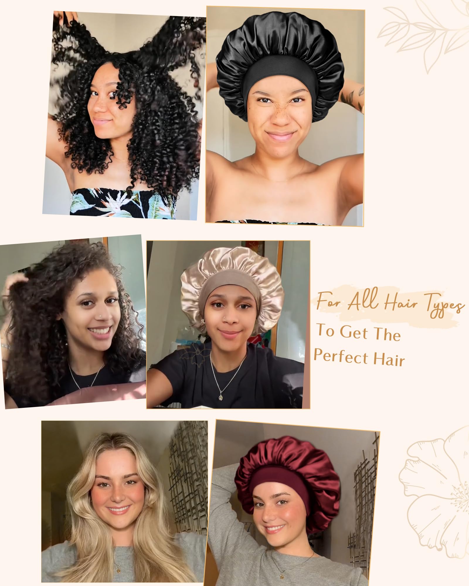 YANIBEST bonnet size comparison on head illustrating roomy fit for long or voluminous hair