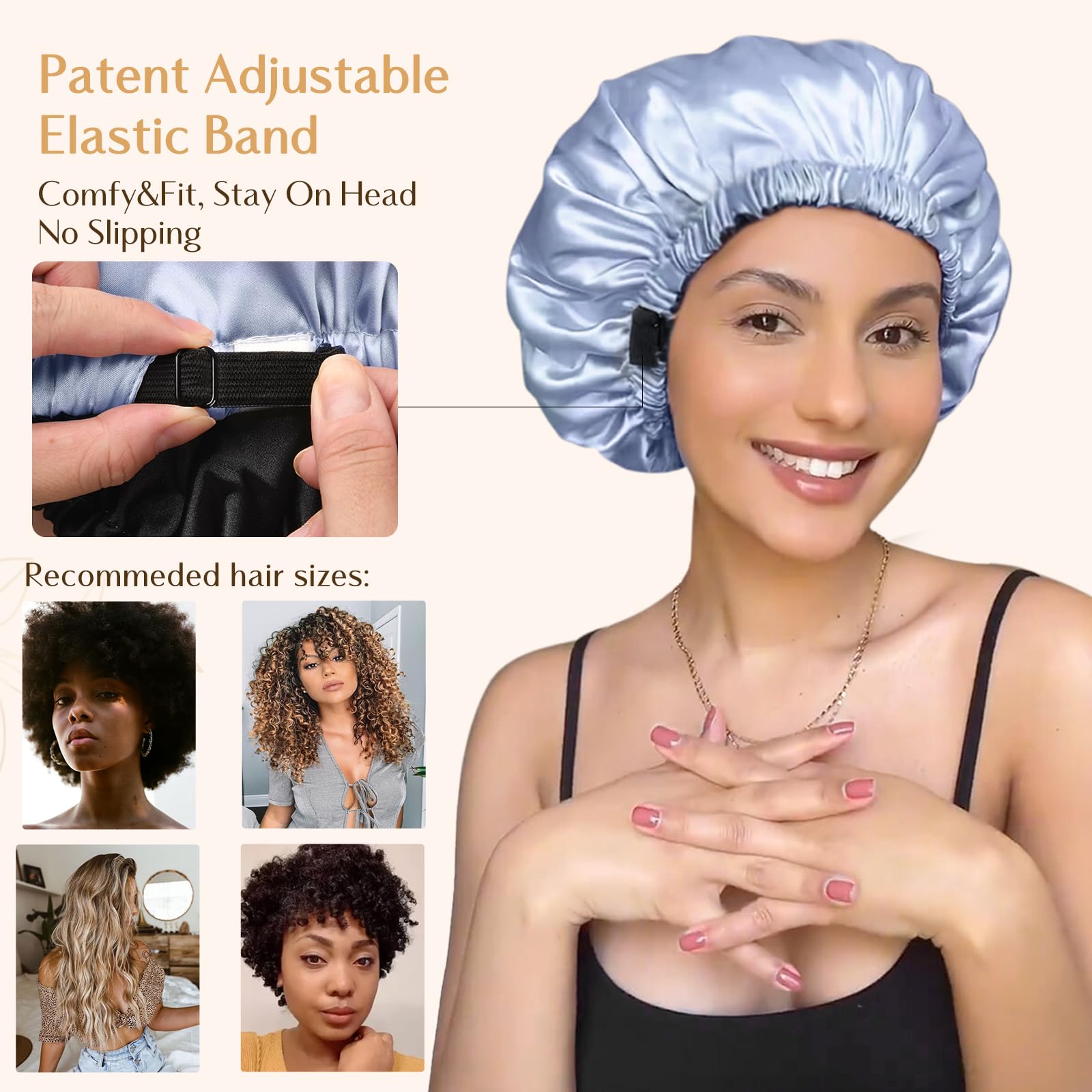 YANIBEST bonnet worn by woman sleeping showing held-in hair and fewer tangles benefit