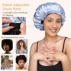 YANIBEST bonnet worn by woman sleeping showing held-in hair and fewer tangles benefit