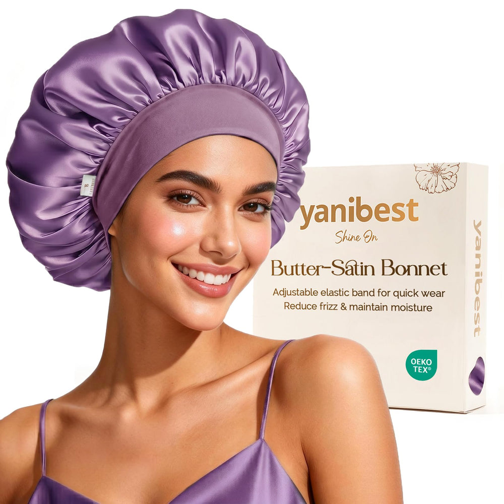 YANIBEST bonnet front view showing smooth satin and elegant finish benefits comfort