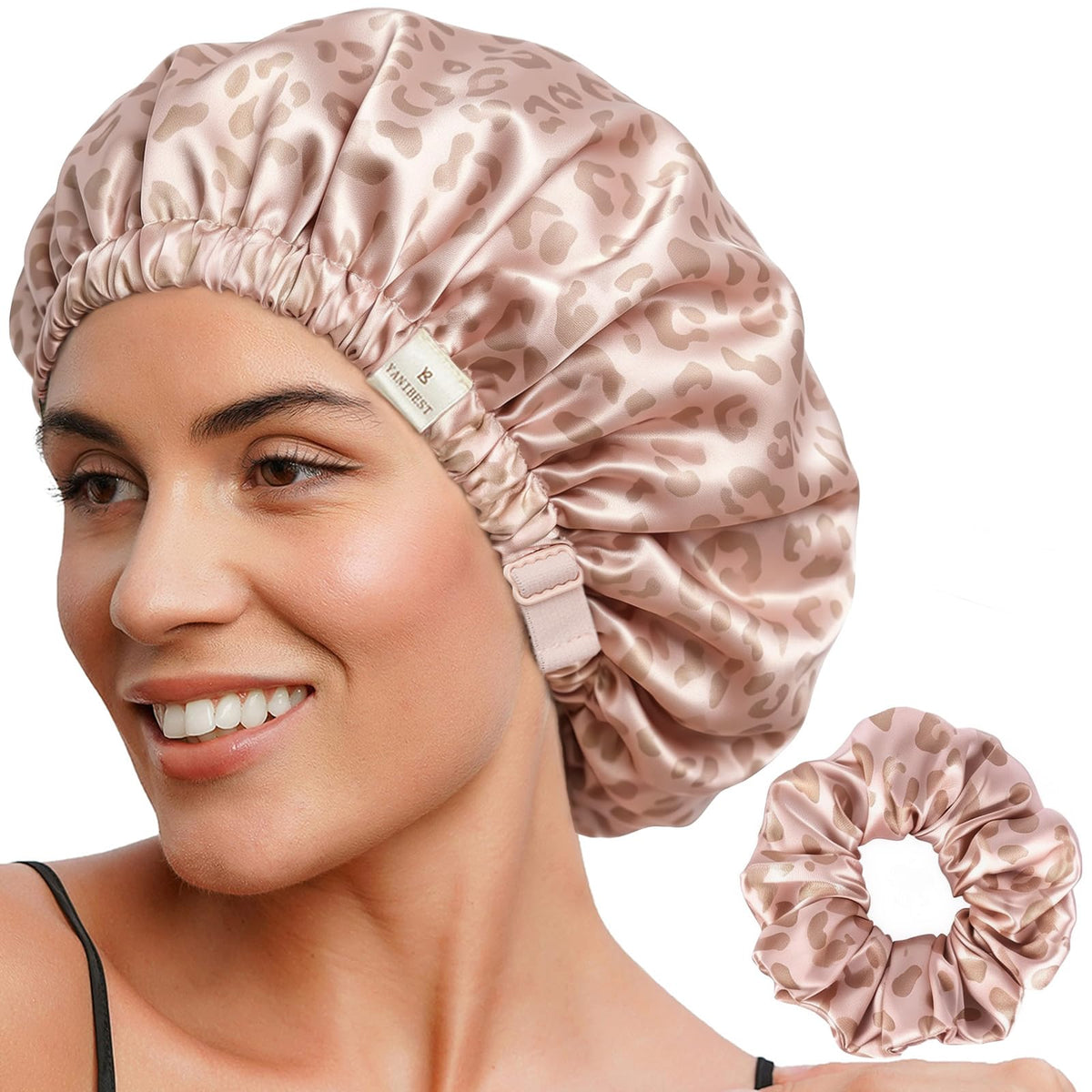 YANIBEST front view reversible bonnet showing two soft colors and neat stitching for hair protection