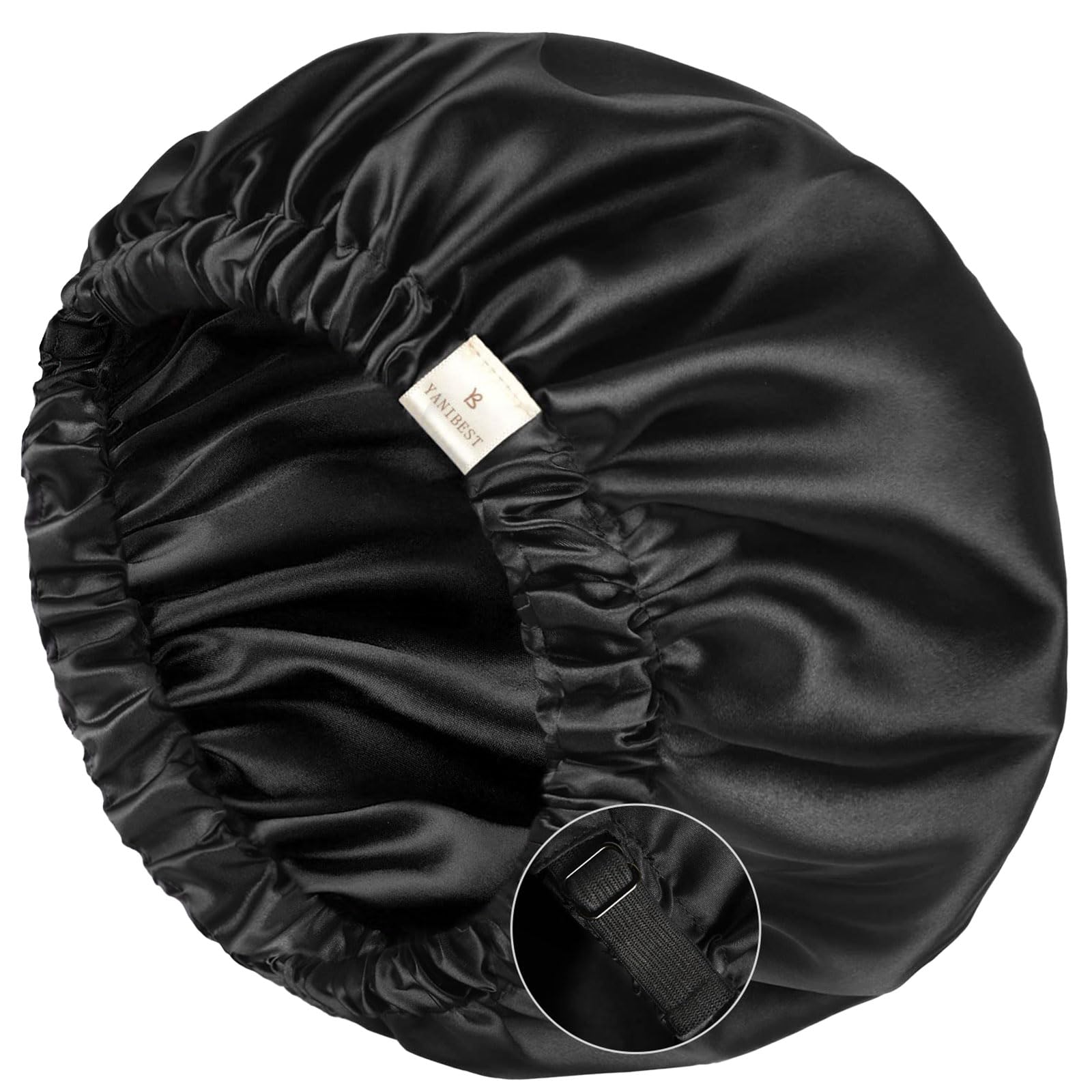 YANIBEST satin bonnet front view showing sleek fit and style benefit sleep protection