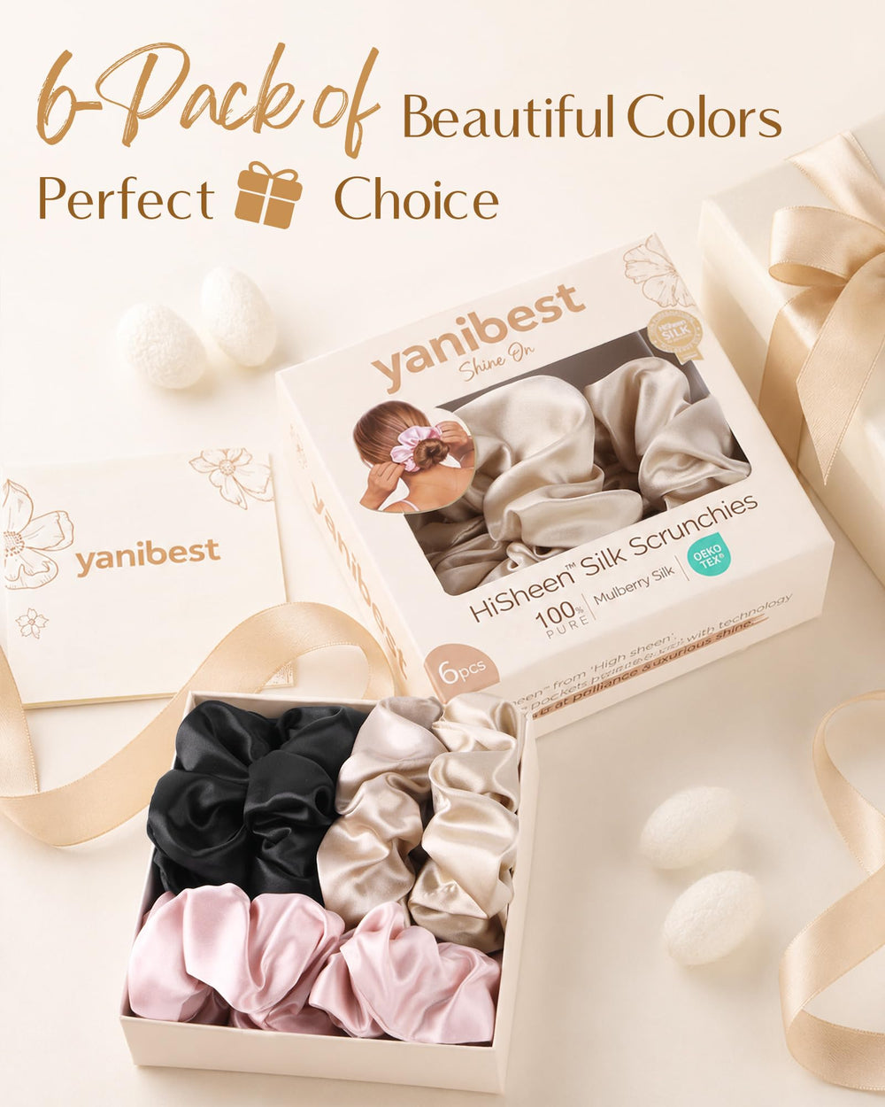 YANIBEST scrunchie inner label and seam detail, quality construction visible