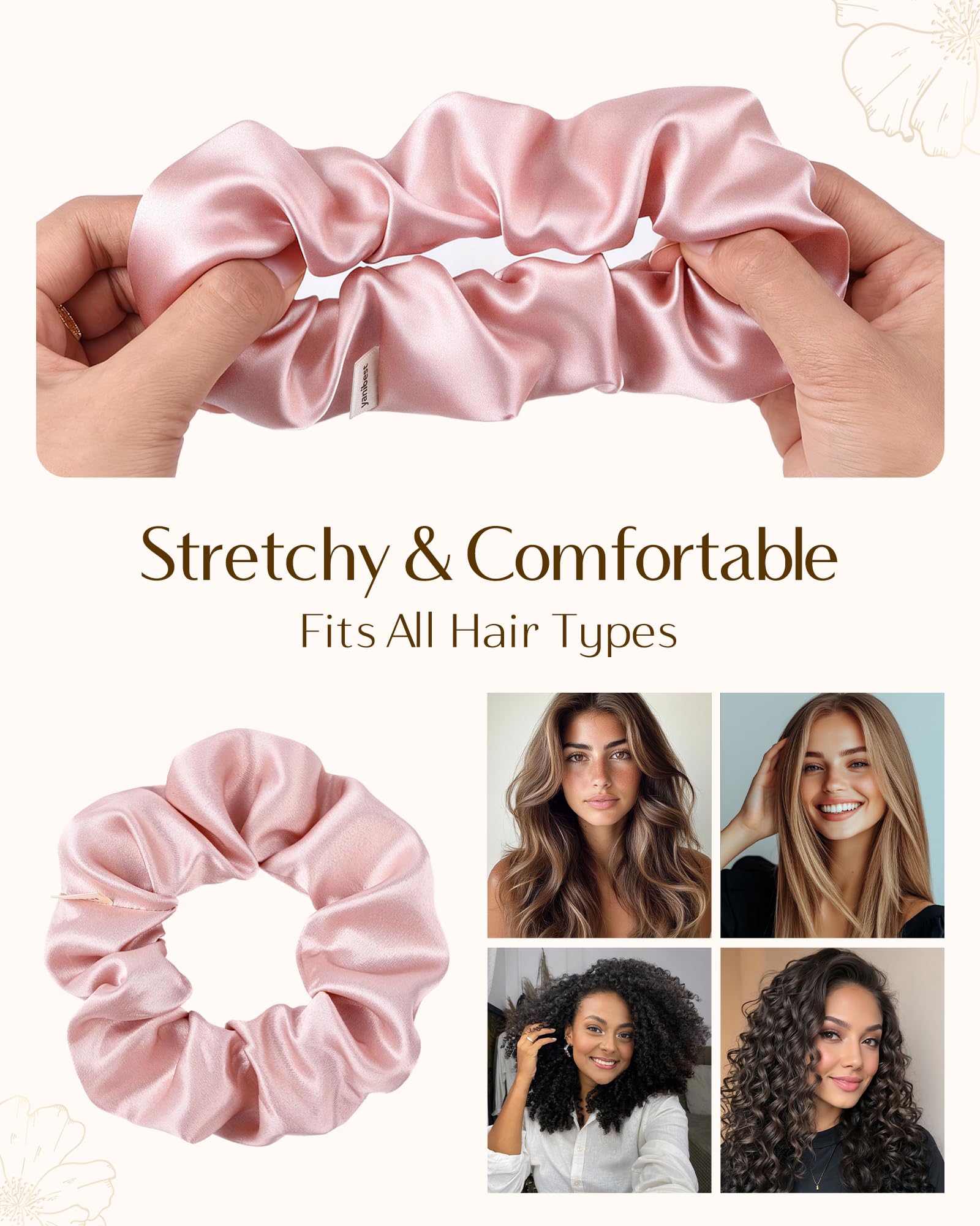 YANIBEST scrunchie worn during sleep on pillow, reduces friction overnight