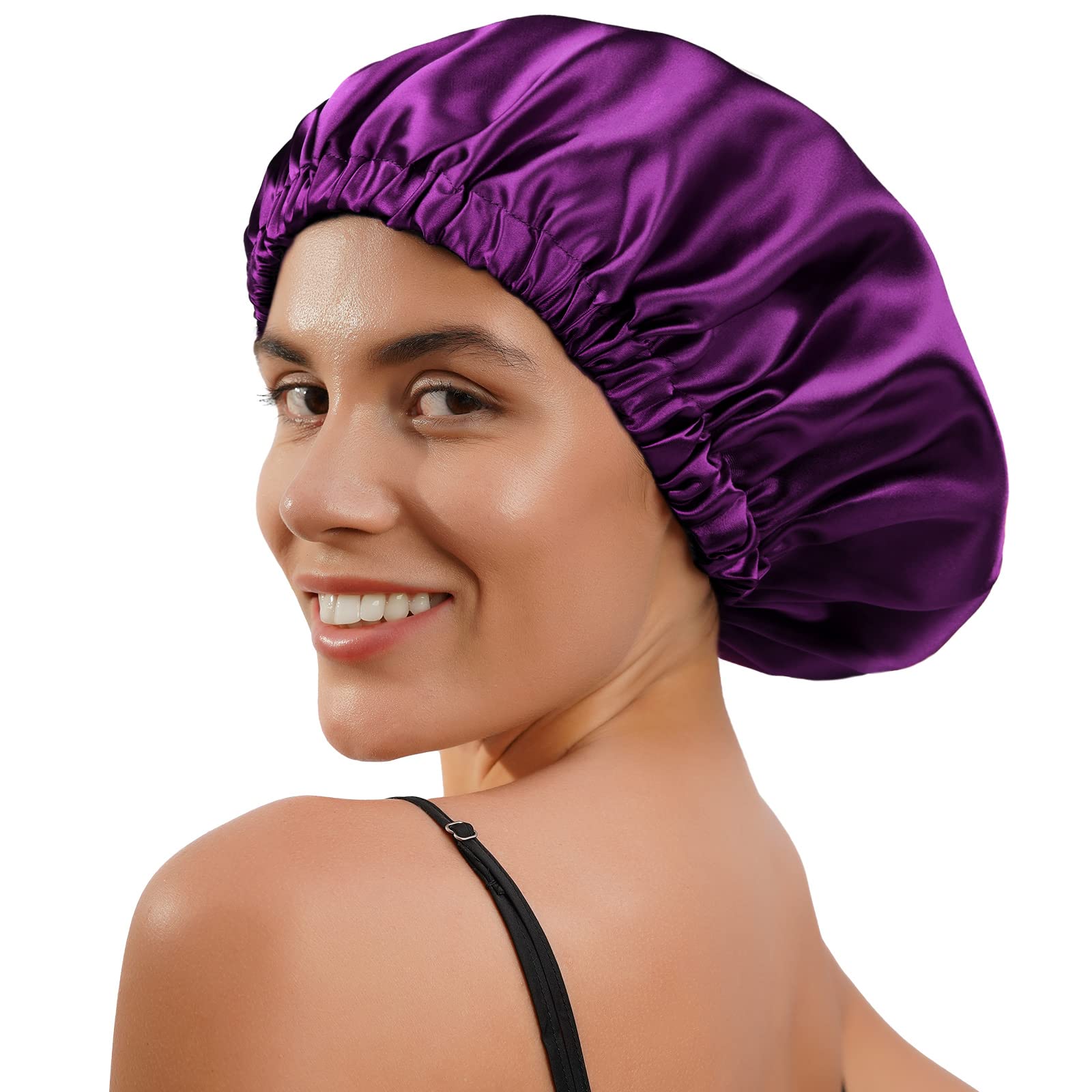 YANIBEST model sleeping with bonnet demonstrating hair protection overnight benefit