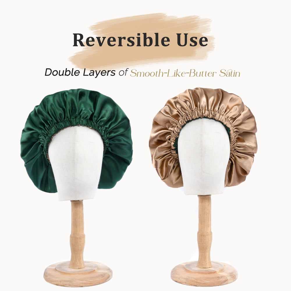 YANIBEST bonnet worn on curly hair illustrating frizz reduction benefit