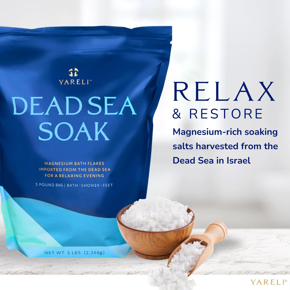 YARELI bag label detail highlighting Dead Sea source and unscented purity