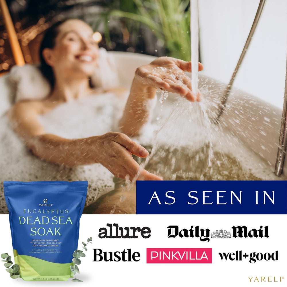 YARELI flakes dissolving in warm bath water providing a smooth mineral soak