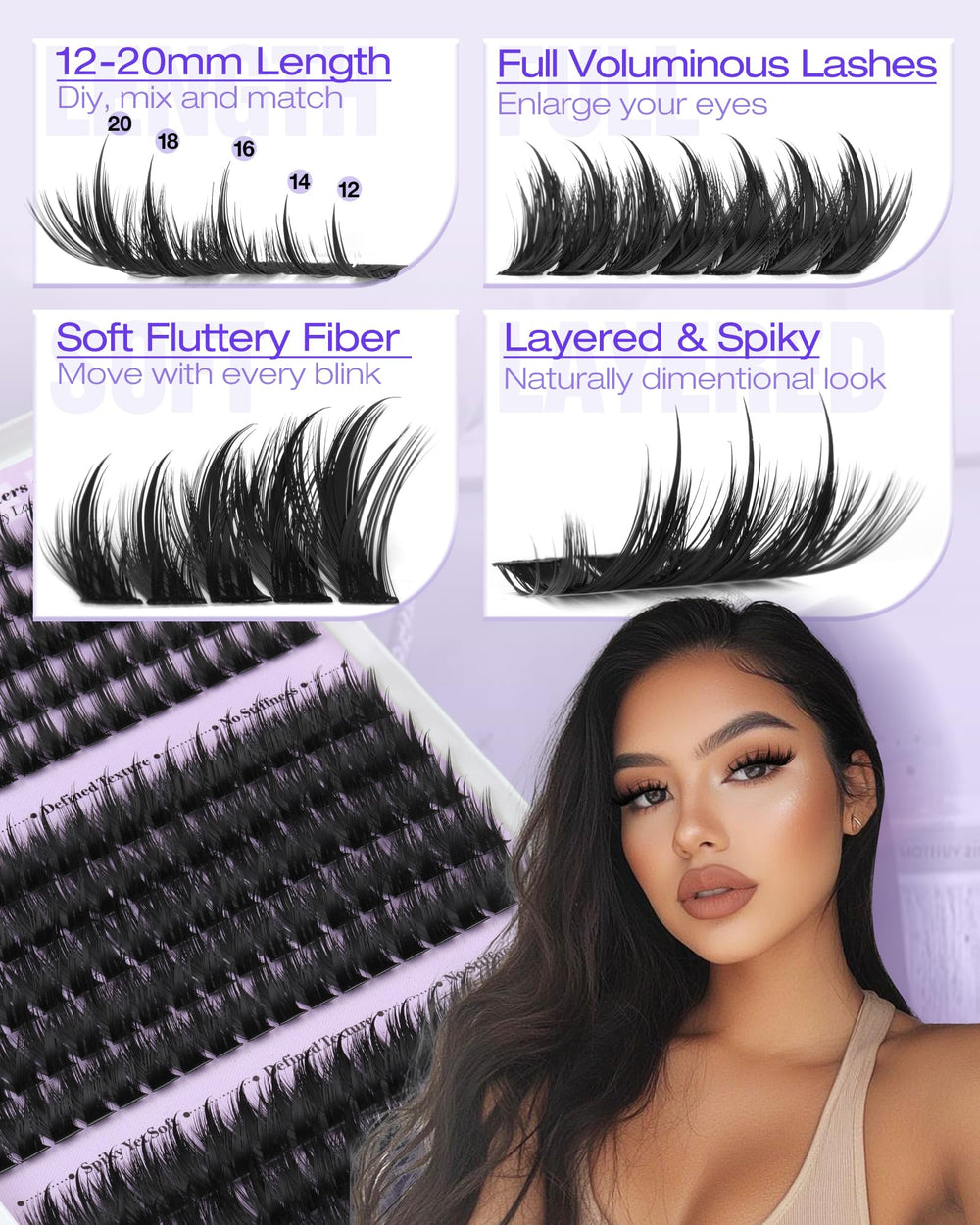 Yawamica step-by-step cluster application on natural lashes for easy use