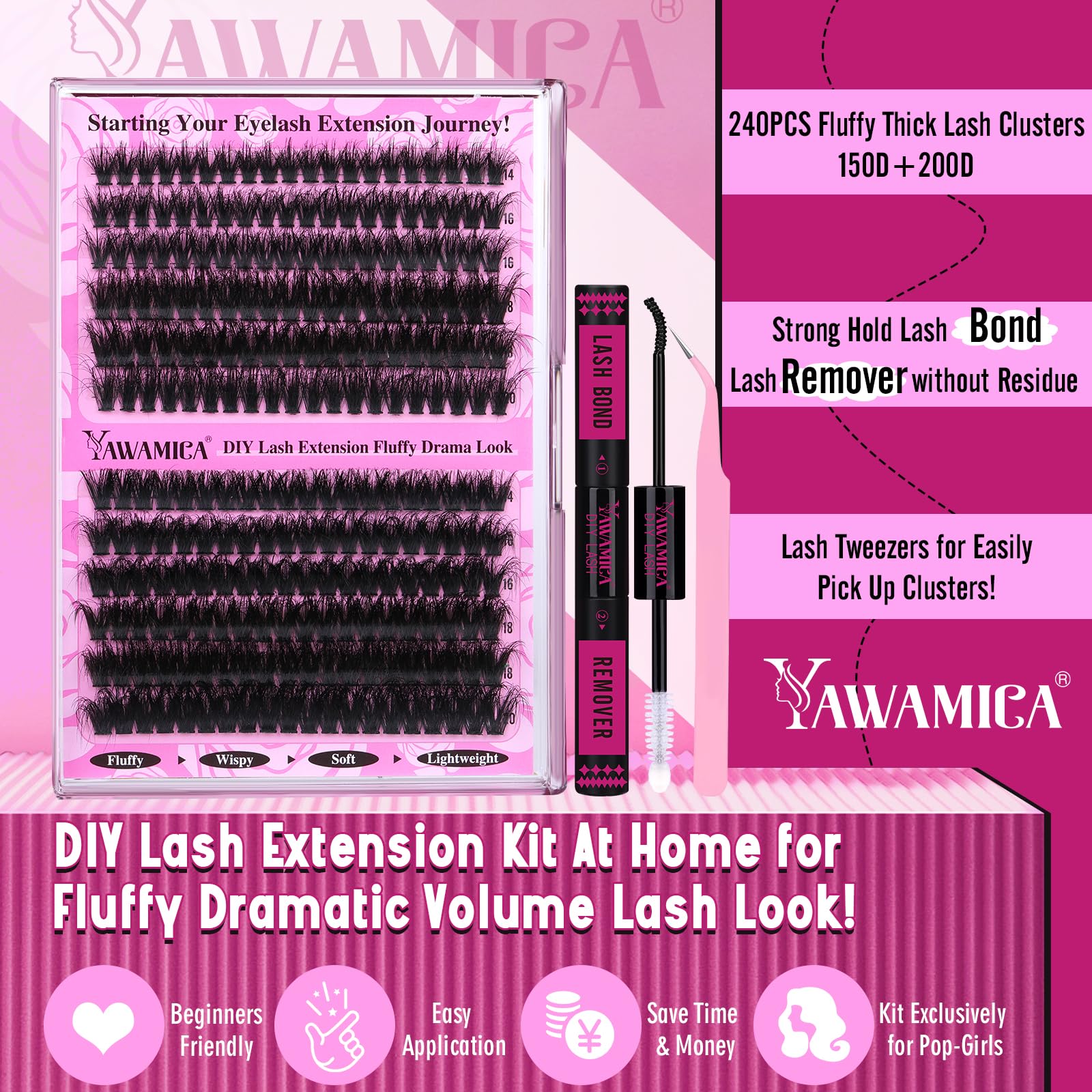 Yawamica close-up of fluffy lash cluster texture for natural blended volume