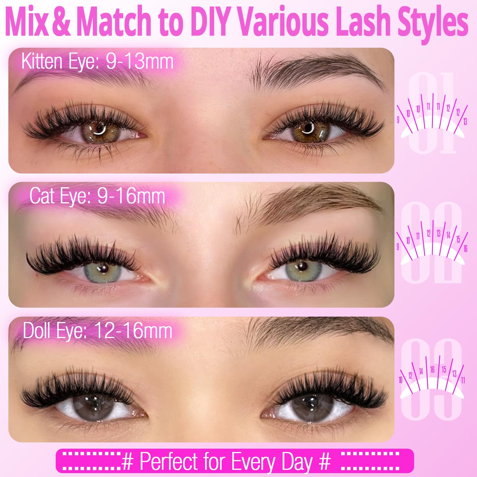 Yawamica clusters arranged by length 9–16mm for customizable layered styling