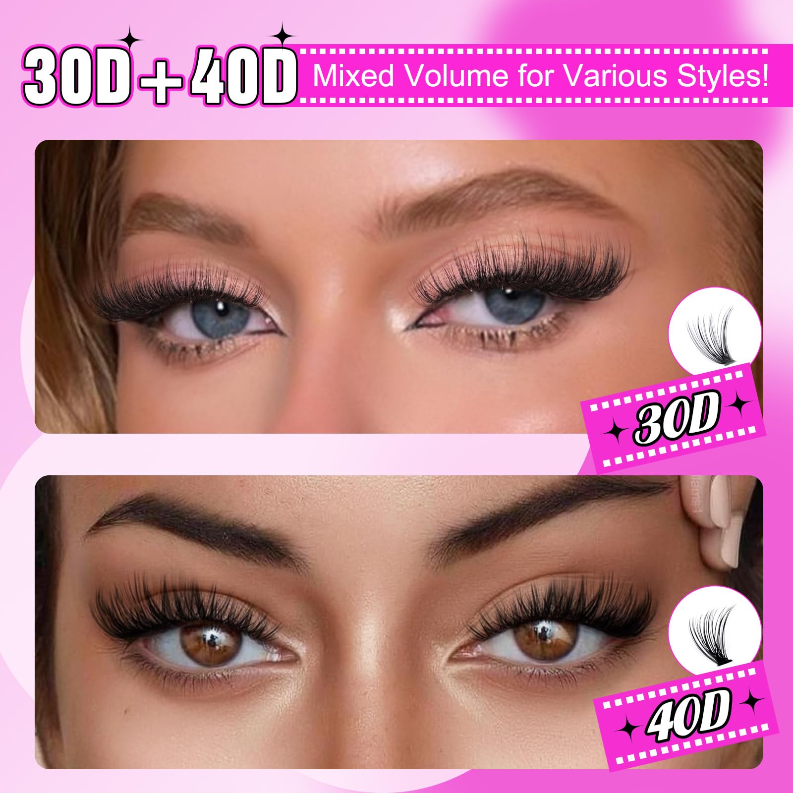 Yawamica close-up of 9–16mm lashes showing graduated lengths