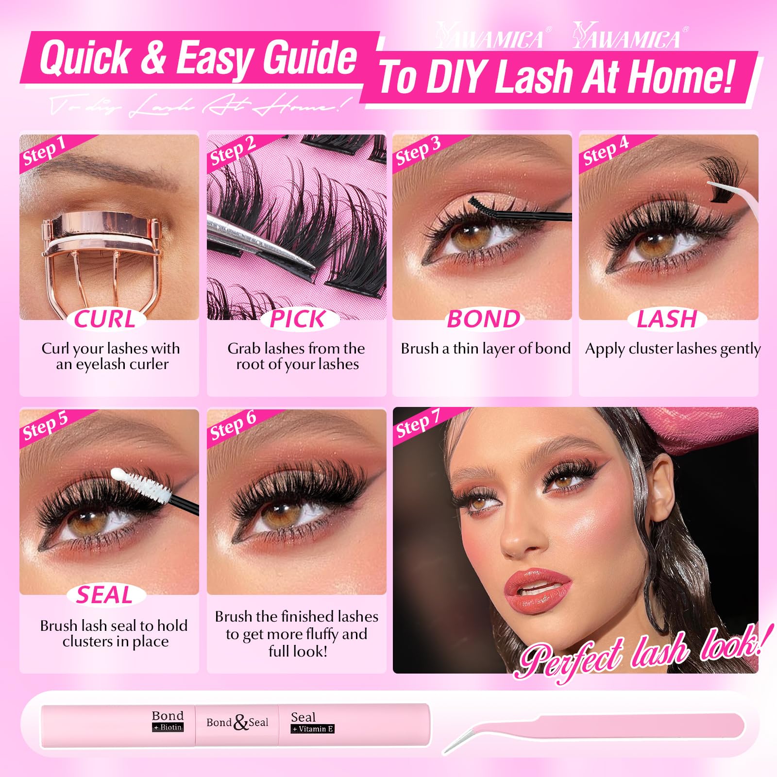 Yawamica kit inside makeup bag for on-the-go DIY lash touch-ups