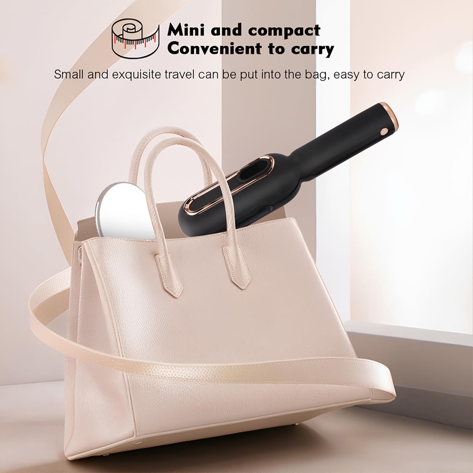 yaxiuuy tucked into a cosmetic bag illustrating travel-ready portability and safety lock