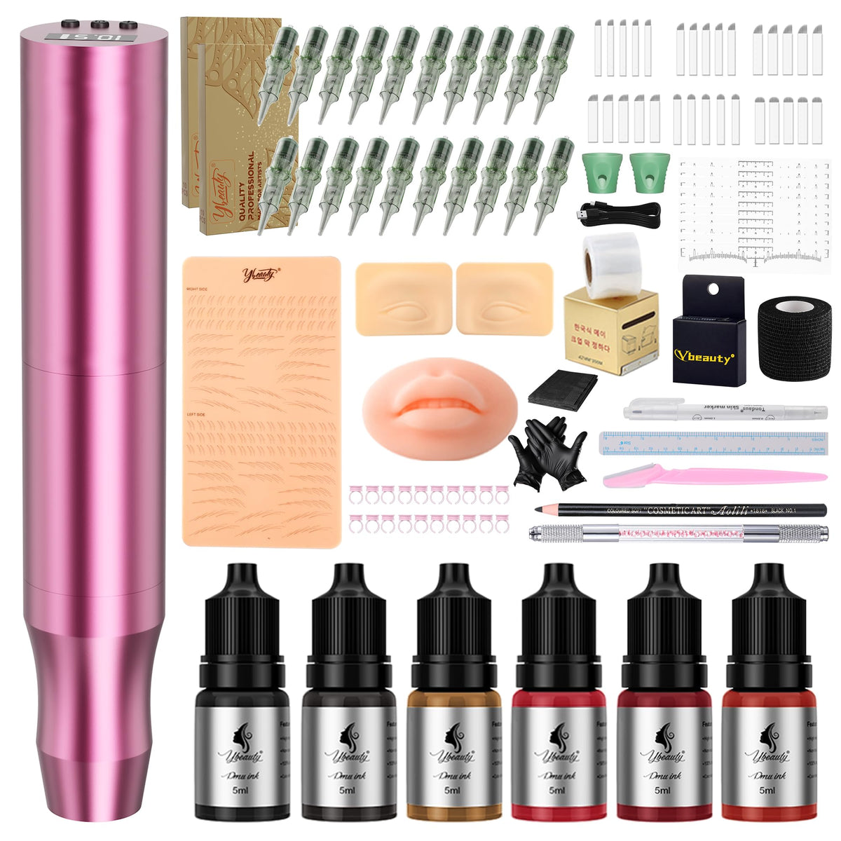 Ybeauty front view of pink kit and pen showing complete set benefits