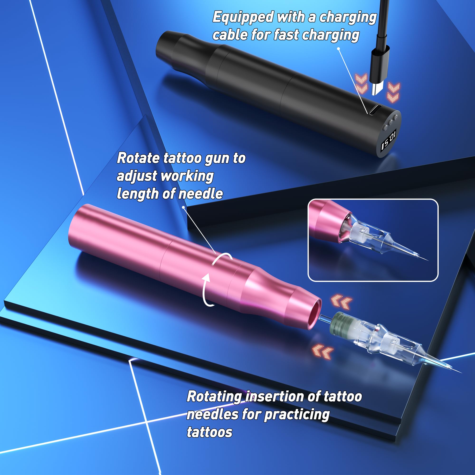 Ybeauty laid out cartridge needles offering versatility for strokes