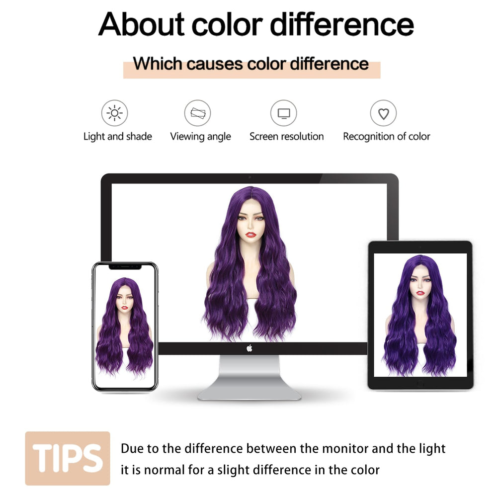 YBYMCAI model wearing purple wig demonstrating vibrant look and confidence benefit