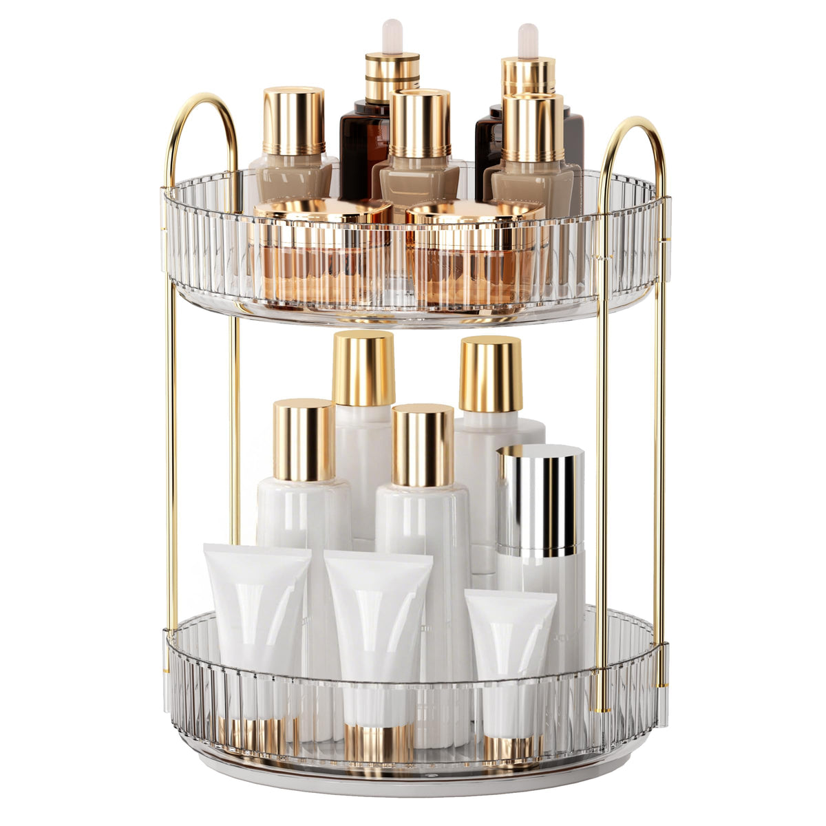 YCIA&DONE front view of clear white organizer showing tidy cosmetics and easy access